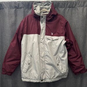 US Polo Assn Burgundy & Grey Winter Jacket with Hood